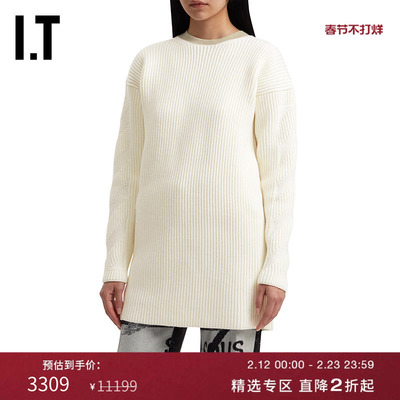 IT OFF-WHITE™女装中长款圆领针织衫纯色毛衣