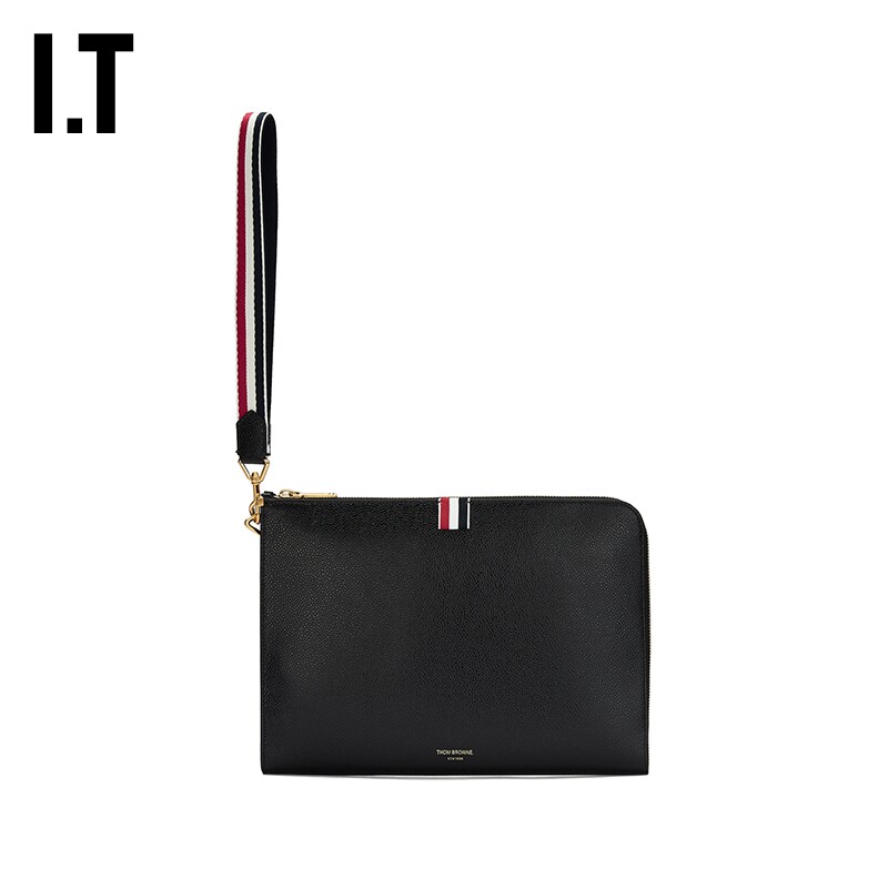 it thom browne男款皮包手拿包新款时尚商务饰挂绳拉链包98ss24nm