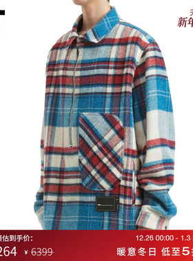 IT We11Done男装格纹毛呢上衣新款复古质感半拉链羊毛翻领上衣