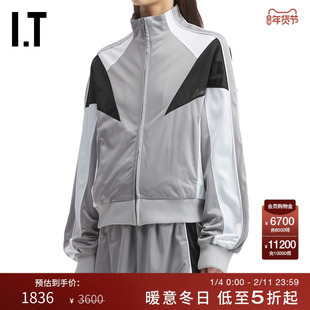 IT We11Done女装立领拉链夹克新款复古运动风拼色卫衣外套843USV