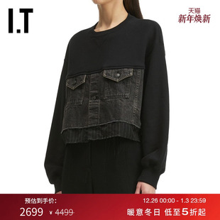 牛仔拼接短上衣2E1811XP 圆领卫衣新款 UNDERCOVER高桥盾女装