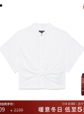 IT rag & bone女装无领短袖上衣新款时尚个性扭结设计短上衣衬衫