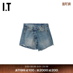 新款 水洗磨白牛仔短裤 时尚 酷感不对称裤 R13W60XQ 腰仔裤 R13女装