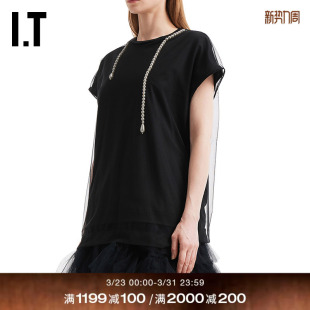 T恤新款 宽松飞袖 Rocha女装 网纱拼接纯色上衣5404B3XQ Simone