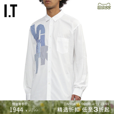 IT布贴缝饰长袖衬衫时尚型男