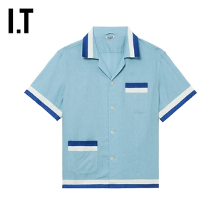 BODE男装 复古随性宽松拼色半袖 翻领短袖 新款 上衣5SH031MO 衬衫