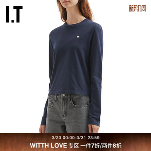 WITTH 休闲基础款 LOVE女装 T恤新款 合身内搭上衣1025AW 圆领长袖