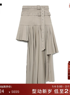 IT ROKH女装不规则半身裙新品摩登时髦百褶裙褶裥长裙2CA180XL