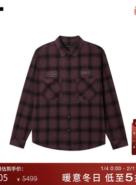 IT roar roarguns男装长袖格纹衬衫新款复古街潮格子上衣FGS04AMP