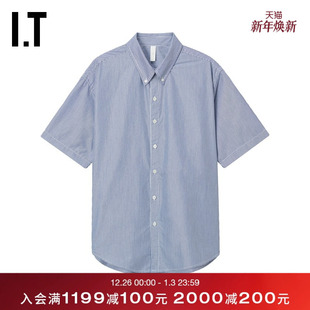 竖条纹短袖 LOVE男装 衬衫 新款 翻领排扣上衣8503A 清爽时尚 WITTH