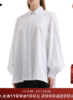 IT Nagonstans女装灯笼袖翻领衬衫新款时尚日系前短后长廓形衬衣