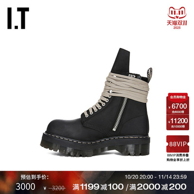 IT Rick Owens女款厚底高帮及踝靴新款潮酷有型系带短靴圆头皮靴