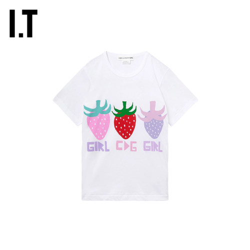 IT CDG COMME des GARCONS GIRL女装草莓logo图案装饰短袖T恤新款