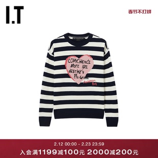 IT Andersson Bell女装圆领条纹针织衫新款心爱图案装饰薄毛衣