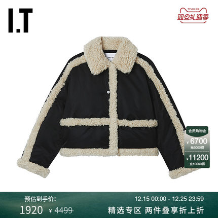 IT STAND STUDIO女装翻领羽绒夹克新款时髦质感毛绒拼接羽绒服