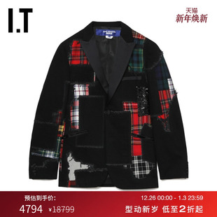 夹克新款 西装 WATANABE男装 日潮复古破坏感格纹裁布拼接 JUNYA