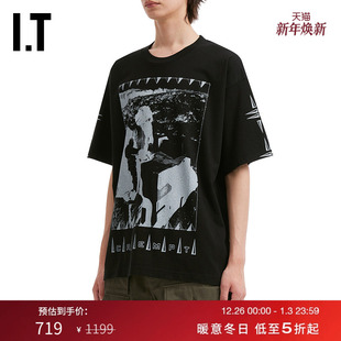 潮流暗黑图案印花圆领半袖 T恤新款 宽松短袖 S28T18MP C.E男装