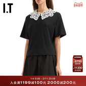 优雅气质蕾丝领叠层拼接上衣406BOPXQ T恤新款 SEA女装 宽松短袖