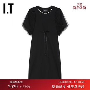 连衣裙新品 泡泡袖 Rocha女装 温柔气质纯色及膝裙7226B3X Simone