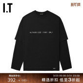 T恤新款 假两件长袖 随性街头叠层做旧宽松上衣 GROUNDZERO男装