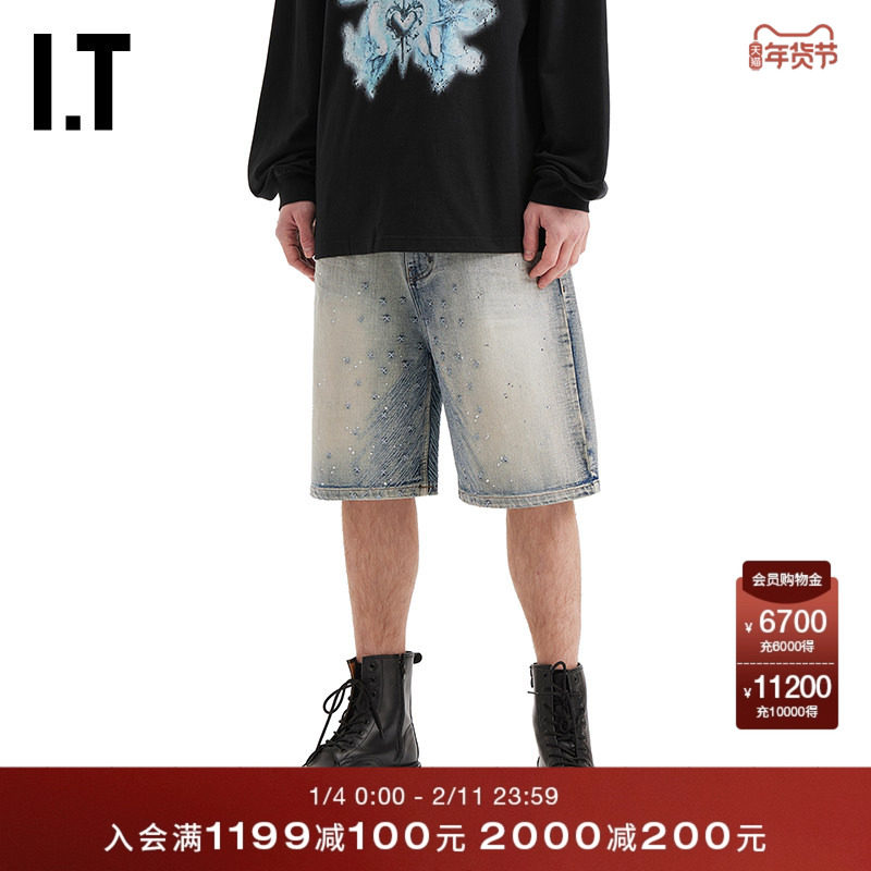 IT We11Done男装阔腿裤牛仔短裤新款潮流酷感百慕大短裤302MSKMQ,男装,短裤,淘宝优惠券,粉丝福利购,淘宝优惠卷