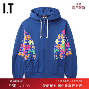 CDG HOMME COMME GARCONS DEUX彩色拼图拼接连帽拉链卫衣 des