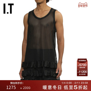 IT CDG COMME des GARCONS HOMME PLUS男中长款网眼镂空透视背心