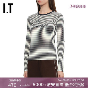 IT BAPY女装修身条纹长袖T恤新款logo字母装饰打底衫上衣LT2127AP