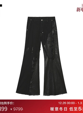 IT Rick Owens男装喇叭裤牛仔裤新款潮酷街头拼接拼色拖地长裤