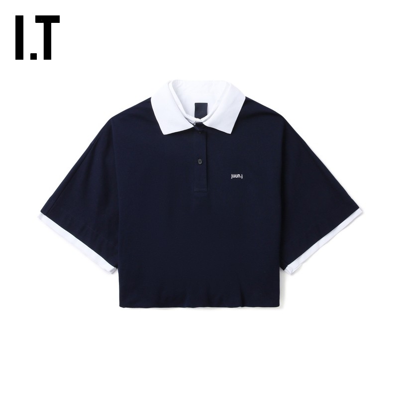 IT JUUN.J女装露脐短袖polo衫新款活力青春撞色拼接叠层短上衣,女装/女士精品,POLO衫,淘宝优惠券,粉丝福利购,淘宝优惠卷