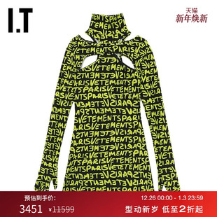 高领连衣裙带手套满印挖剪短裙DR500YXM 修身 VETEMENTS女装