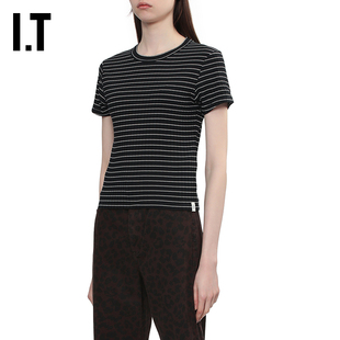 IT rag & bone女装合身条纹短袖T恤新款简约基础款内搭RE1A25XQ