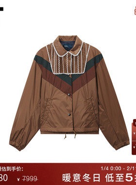 IT kolor女装拼色翻领夹克新款时髦复古蕾丝花边装饰外套G02102XP