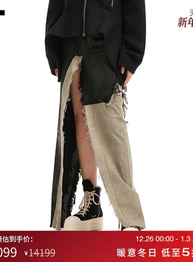 IT Rick Owens女装高开叉半身裙新款时髦酷感拼接长裙039321XP