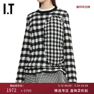 IT CDG COMME des GARCONS女装立体拼接格纹针织衫新款日系设计感