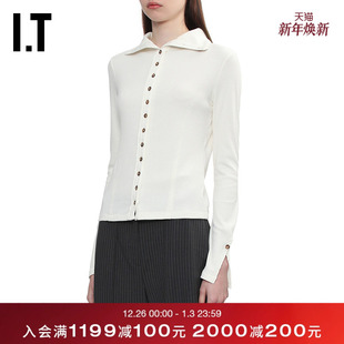 bone女装 修身 针织开衫 简约大方翻领排扣针织上衣 新款 rag