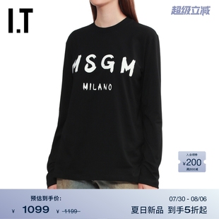 轻松休闲logo印花宽松上衣M11002AP MSGM女装 圆领长袖 T恤新款