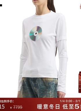 IT VETEMENTS女装合身长袖T恤新款光盘图案装饰圆领上衣LS770WXP