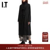 日系文艺风图案装 饰长外套C04BLAXQ 中长款 翻领大衣新款 s女装