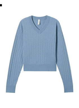 IT WITTH LOVE女装纯色V领针织衫新款时尚质感绞花薄毛衣G4004XWP