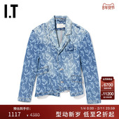 Feng Chen Wang女装 牛仔西装 夹克不规则下摆满印外套13JK12XI