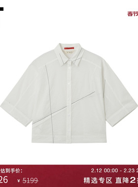 IT D DEMOO女装翻领短袖衬衫新款时尚设计感线条装饰上衣42390AXO