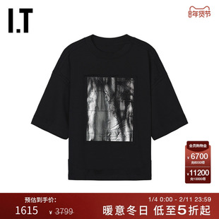 IT D DEMOO女装圆领短袖T恤新款时尚个性宽松落肩半袖97699AXP