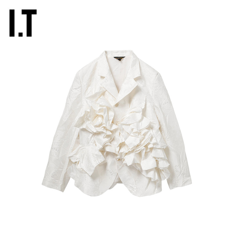 IT CDG COMME des GARCONS女装荷叶边拼接翻领西装夹克外套新款