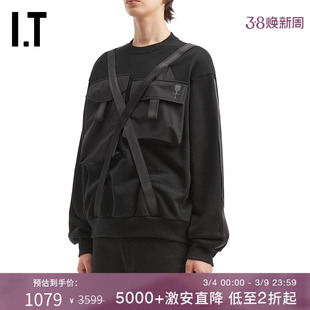 IT almostblack男装长袖T恤新款帅气户外风袢带装饰上衣400959MP