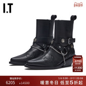 Ann Demeulemeester女款 尖头及踝靴新款 西部风格 粗跟短靴皮靴