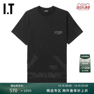 We11Done女装 男友风图案印花宽松半袖 中长款 T恤新品 798UBK 短袖