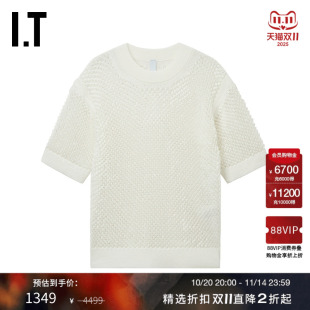 CFCL男装 针织衫 镂空微透针织上衣新款 质感圆领短袖 KN111MO 时尚