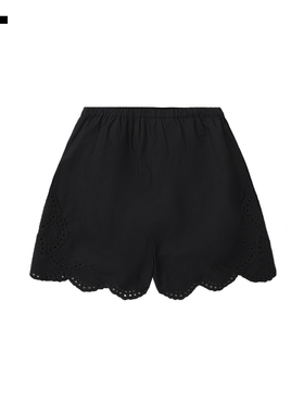 IT LouLou Studio女装合身松紧腰短裤新款复古气质镂空刺绣休闲裤