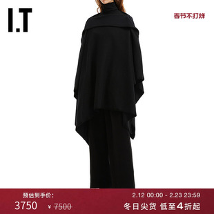 IT Y's女装不对称毛呢夹克新款日系设计感斗篷式呢子外套C04109XP
